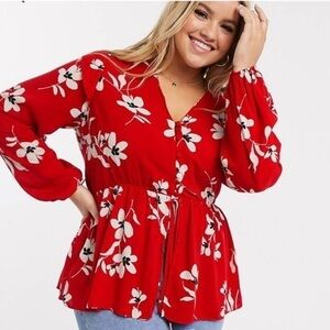 New Look Curves Floral Red Women's pelum Top